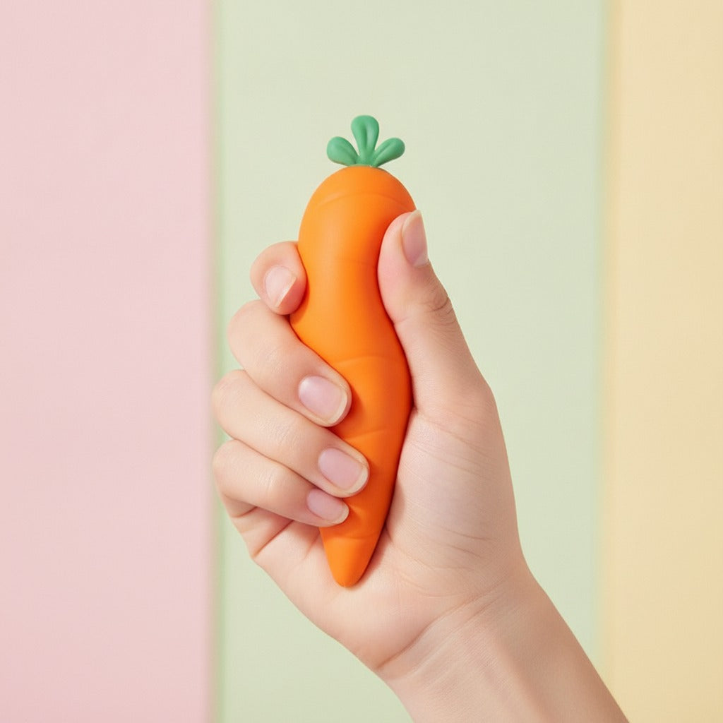 Carrot Squishy Toy - Orange - squeeze in hand