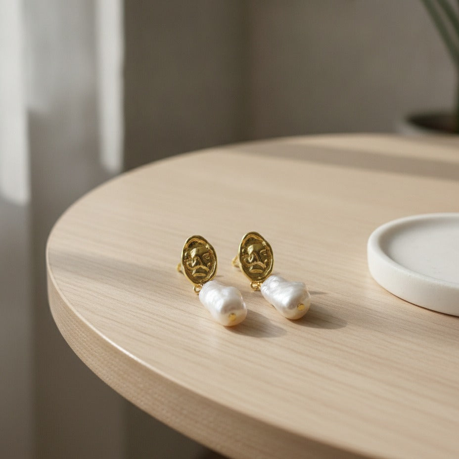Baroque Pearl Drop Earrings - Gold Pearl