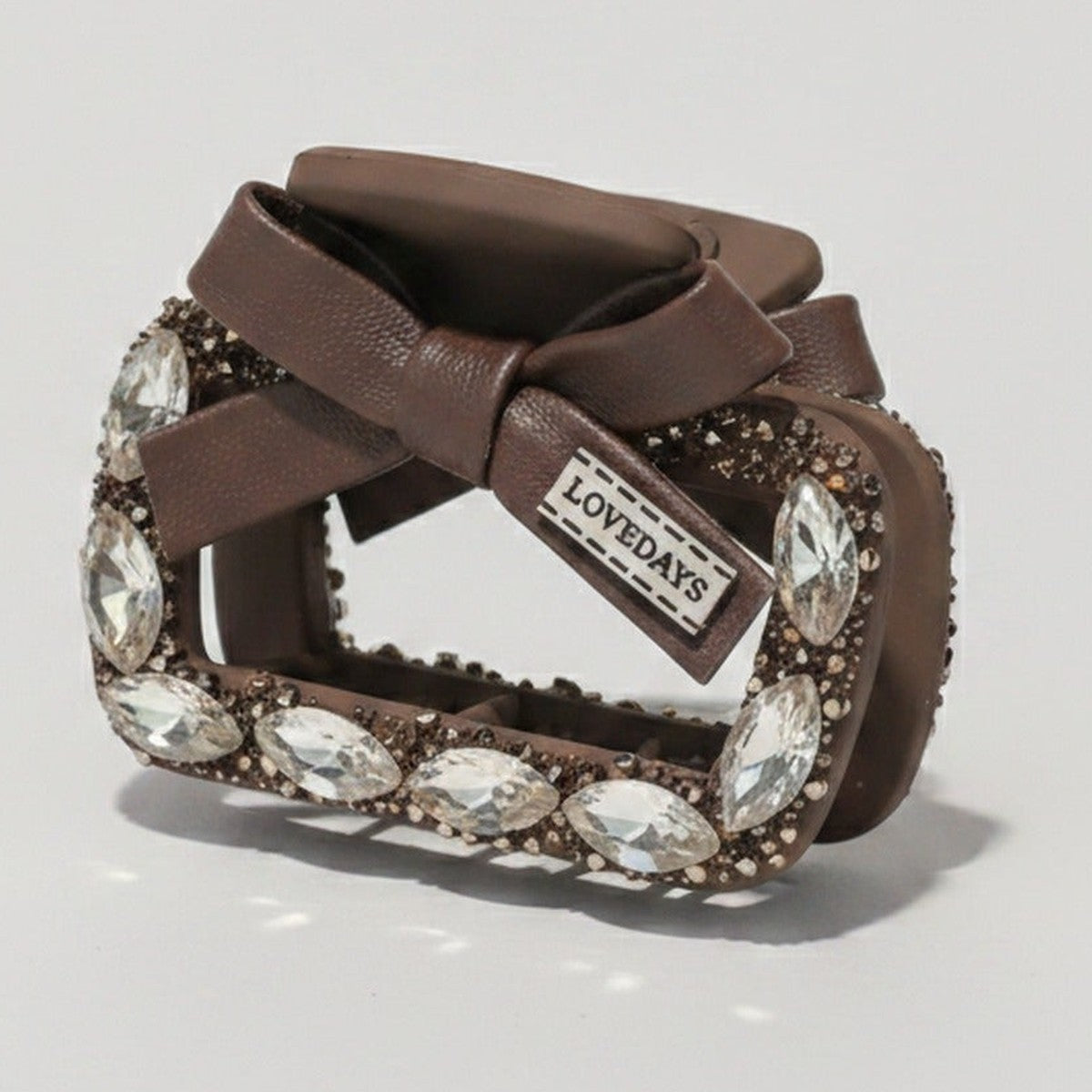Rhinestone Studded Leather Hair Claw - Small Square Clip - Coffee – hair accessories (view 1)