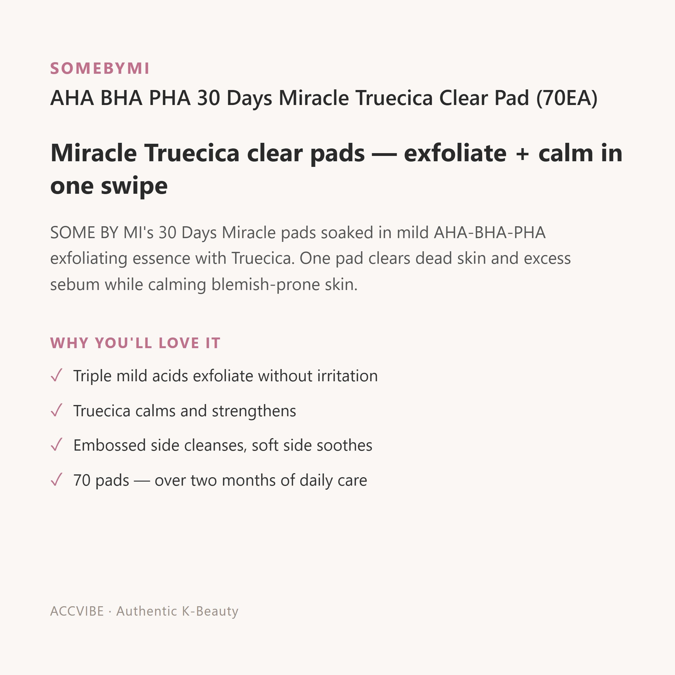 AHA BHA PHA 30 Days Miracle Truecica Clear Pad (70EA)