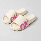 OK Slide Slippers - White With Pink Text – apparel accessories (view 1)