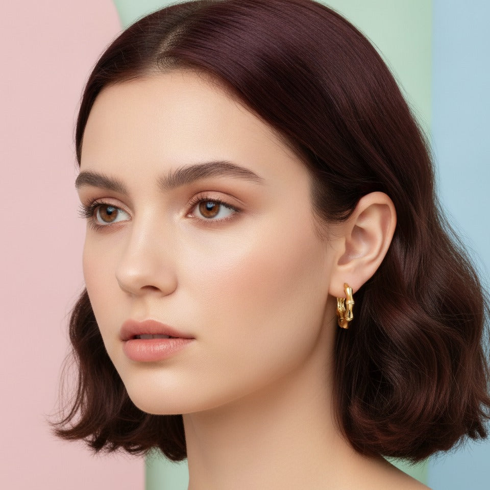 Bamboo Textured Mini Hoop Earrings - Gold