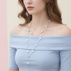 Layered Pearl Chain Necklace - Silver Pearl