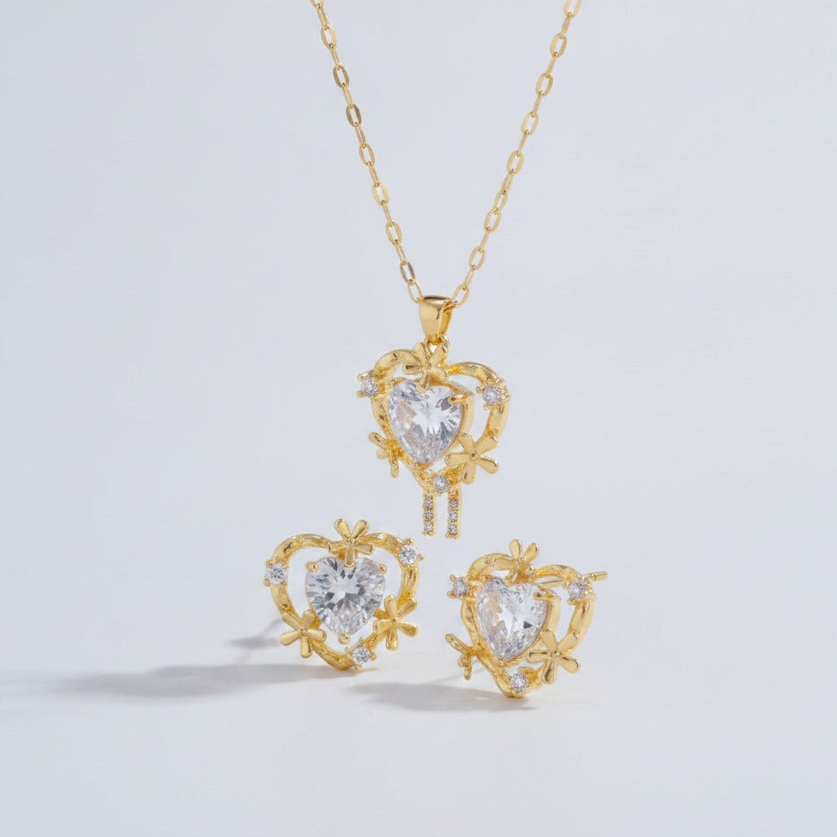 Heart Crystal Charm Set - Gold Crystal