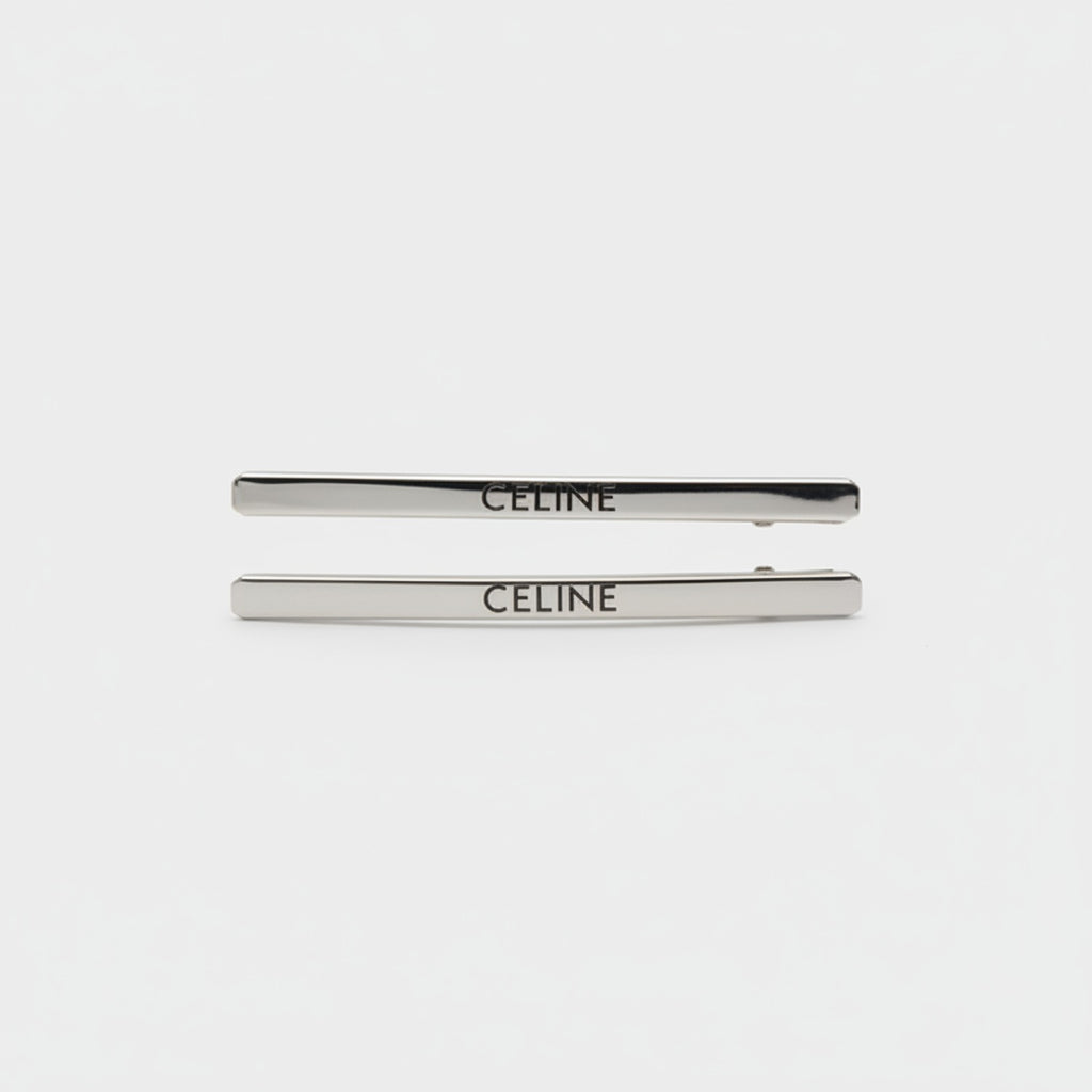 Celine Rectangular Duck Bill Hair Clips Silver