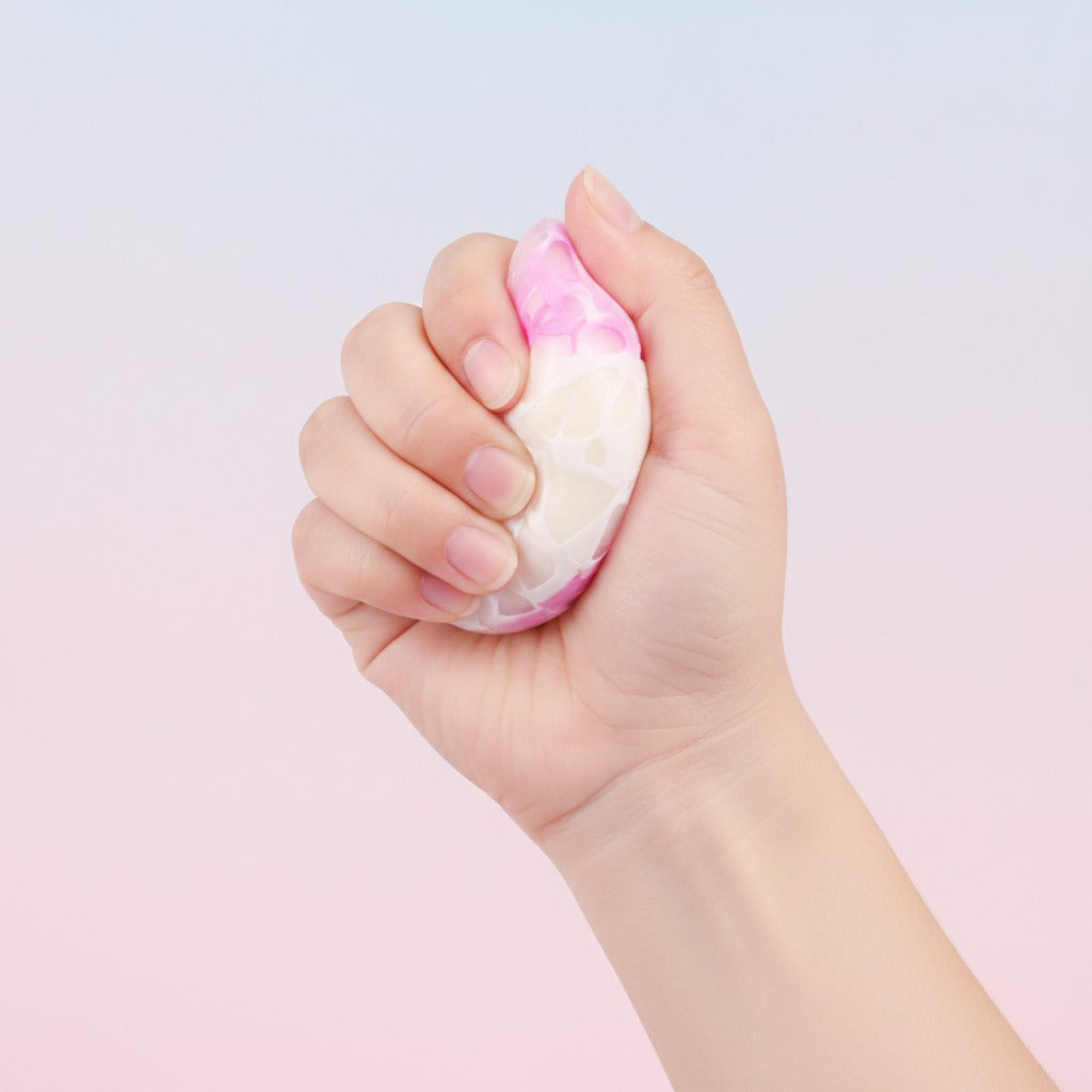 Squishy Stress Ball - Pink & Blue - squeeze in hand