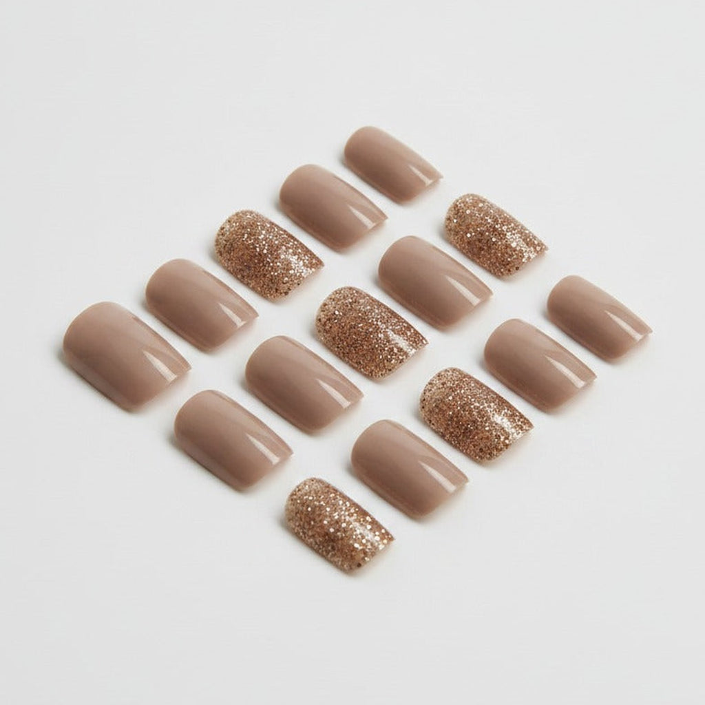 Glitter & Neutral Nail Set - Beige Glitter