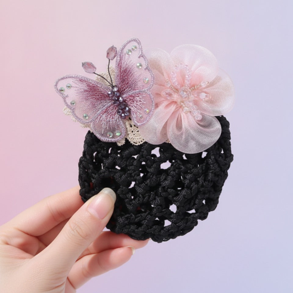 Butterfly Flower Lace Hair Claw - Light Pink