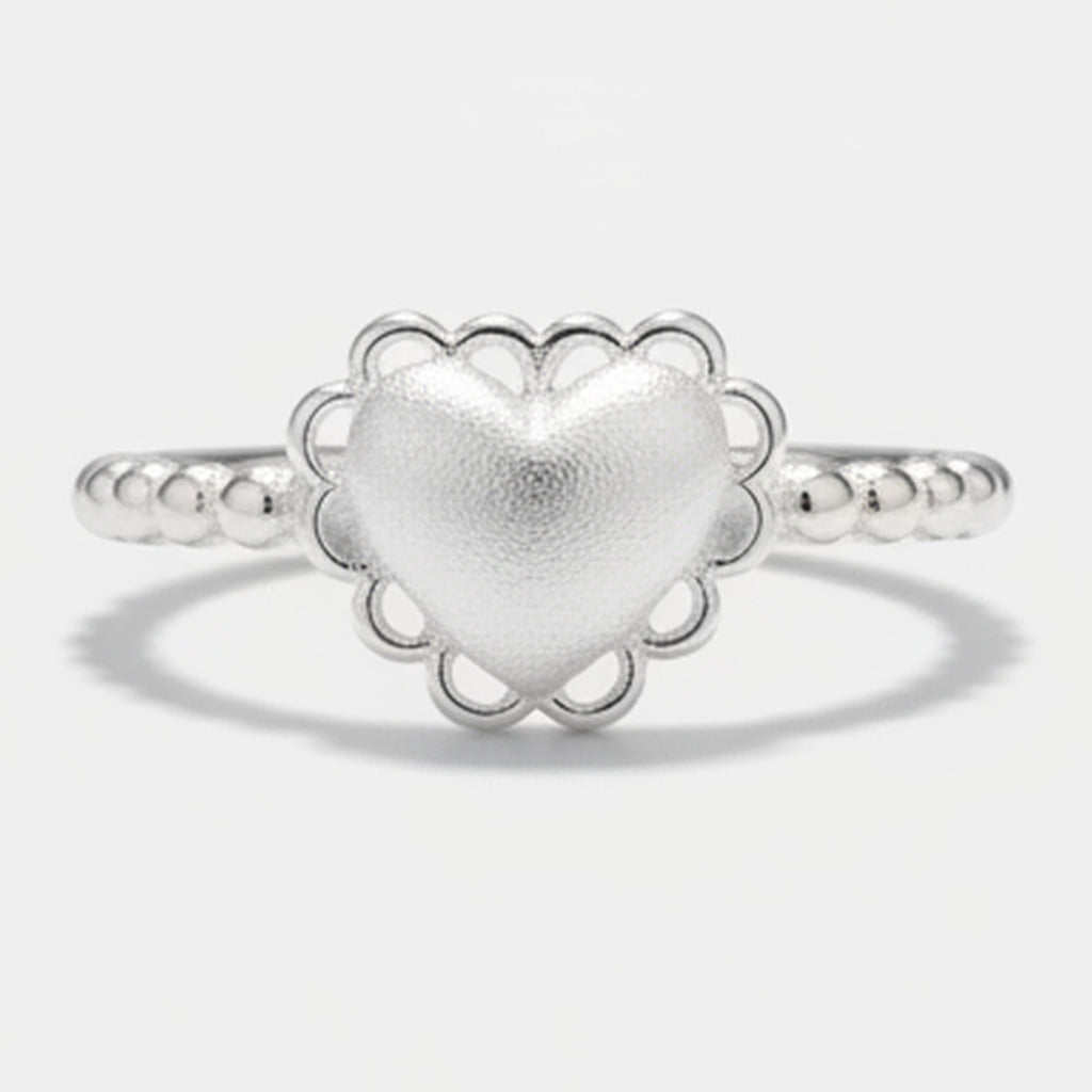 Silver Heart Ring With Scalloped Frame – jewelry (view 1)