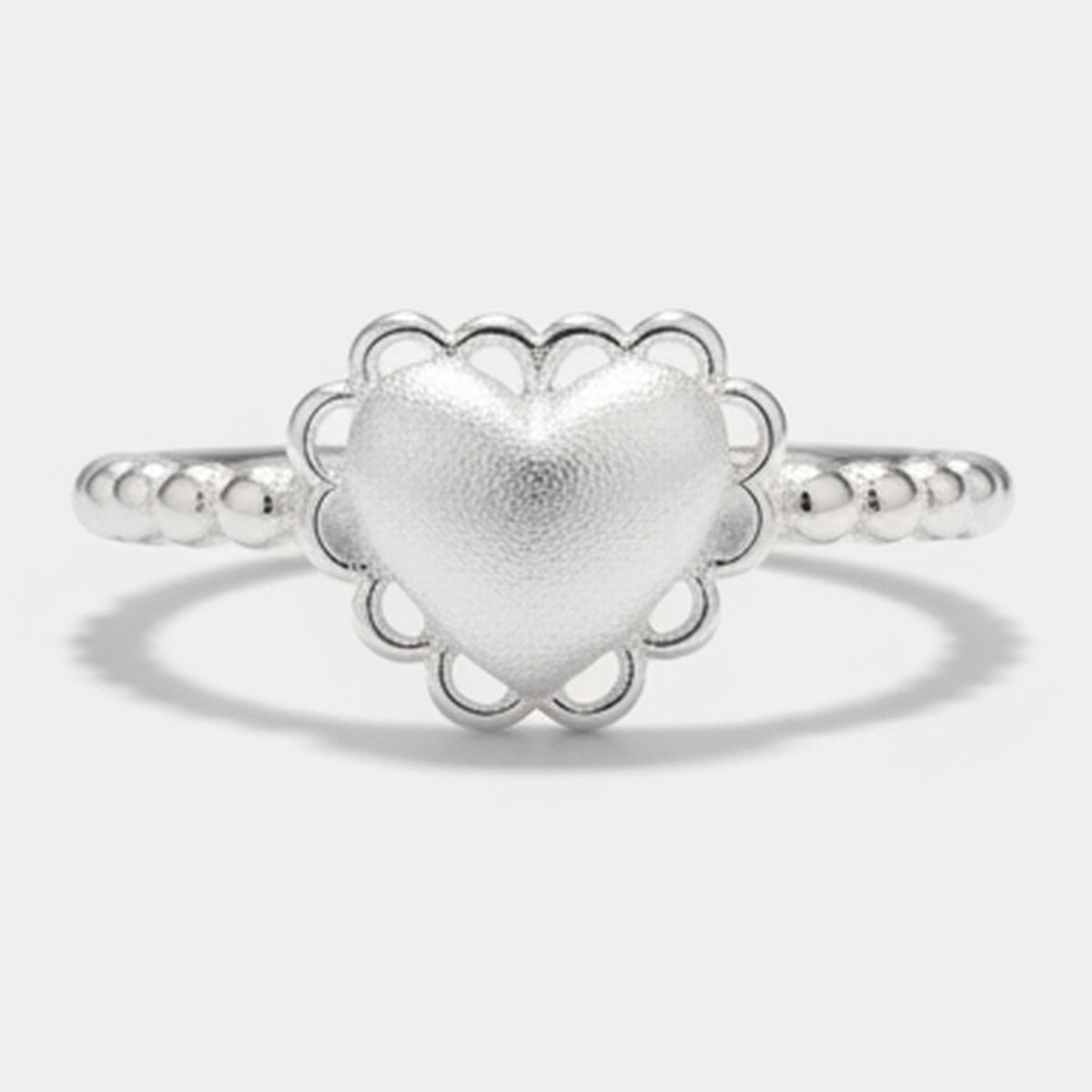 Silver Heart Ring With Scalloped Frame – jewelry (view 1)