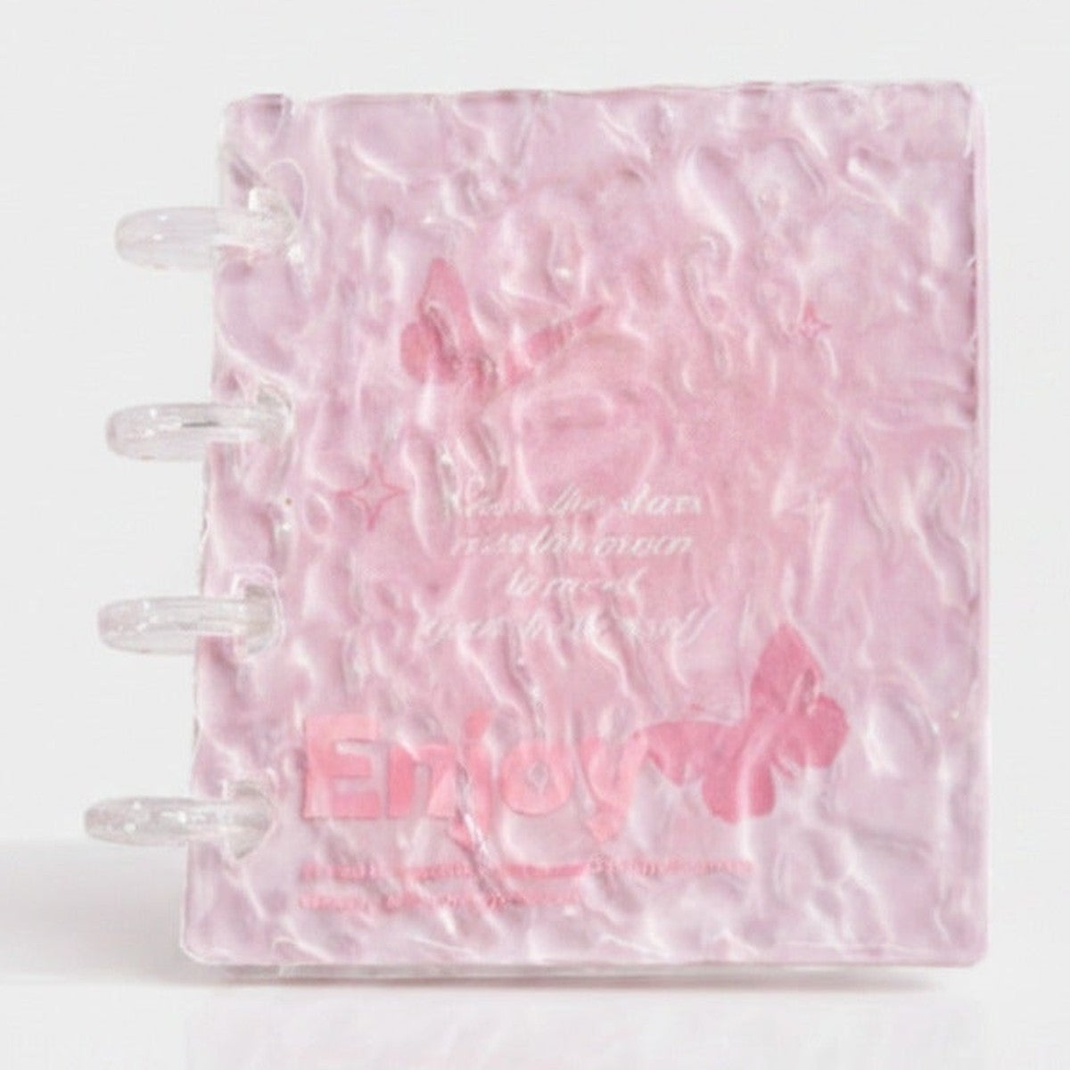 Pink Crinkle Textured Spiral Notebook With Clear Rings – stationery (view 1)