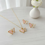 Butterfly Shell Necklace & Earring Set - Gold