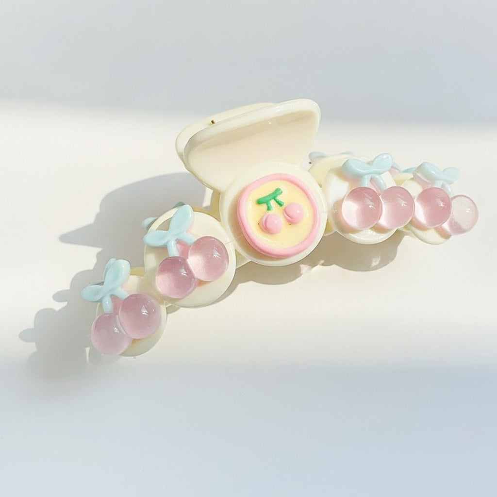 Cream Cherry Beaded Hair Claw Clip – hair accessories (view 1)