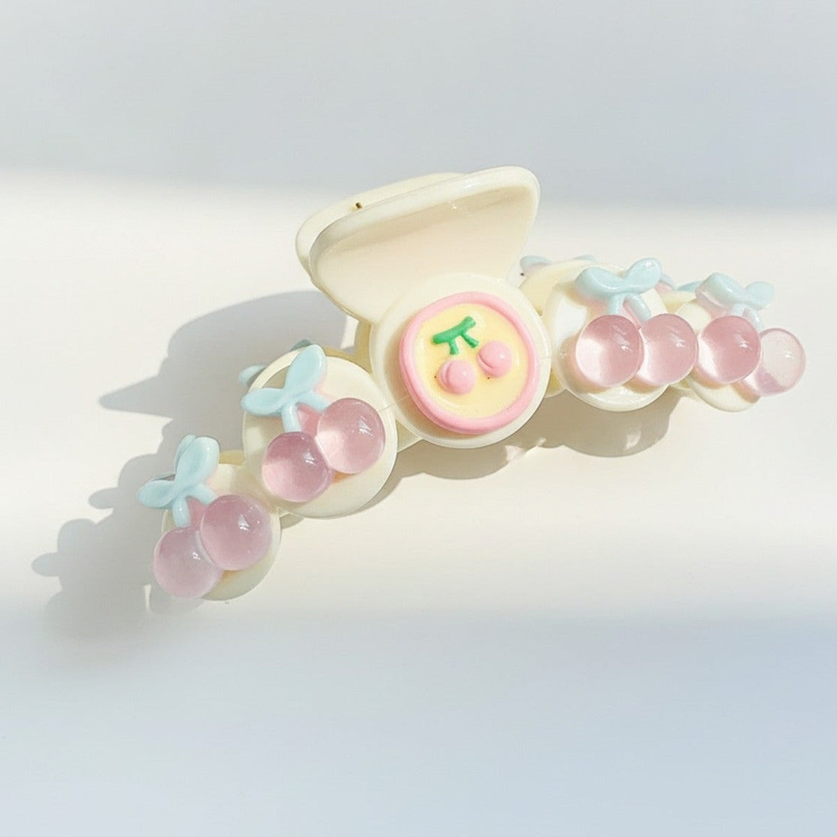 Cream Cherry Beaded Hair Claw Clip – hair accessories (view 1)