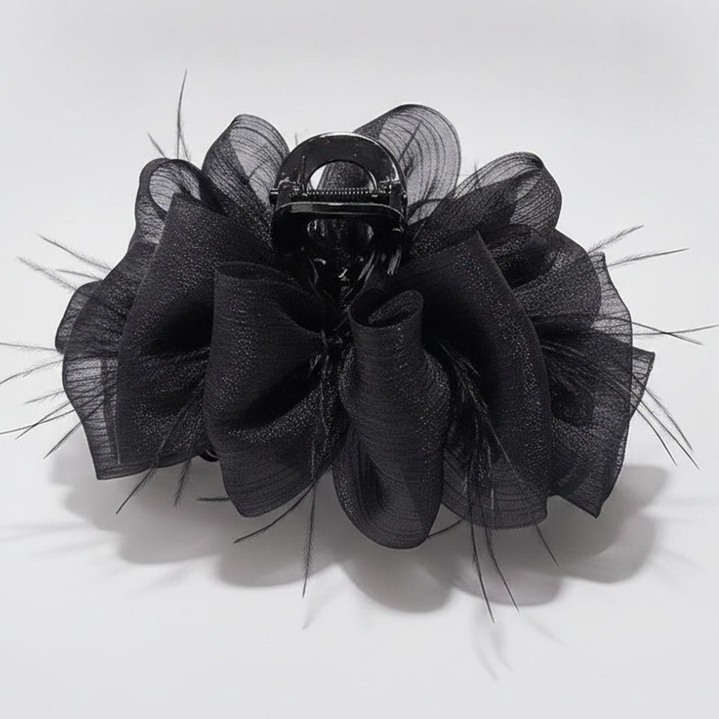 Black Mesh Hair Claw With Rhinestone Charm – hair accessories (view 1)