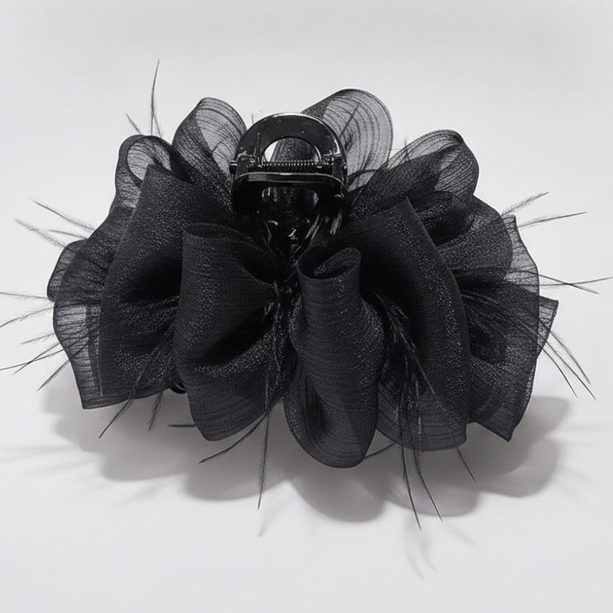 Black Mesh Hair Claw With Rhinestone Charm – hair accessories (view 1)