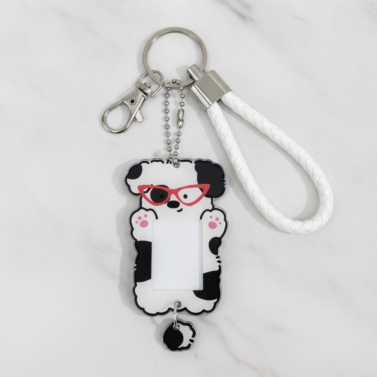 Puppy Photo Frame Keychain - Cow Pup Red Glasses