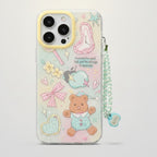 White Whimsical Clear iPhone Case with Teddy Bear Charm – tech (view 1)