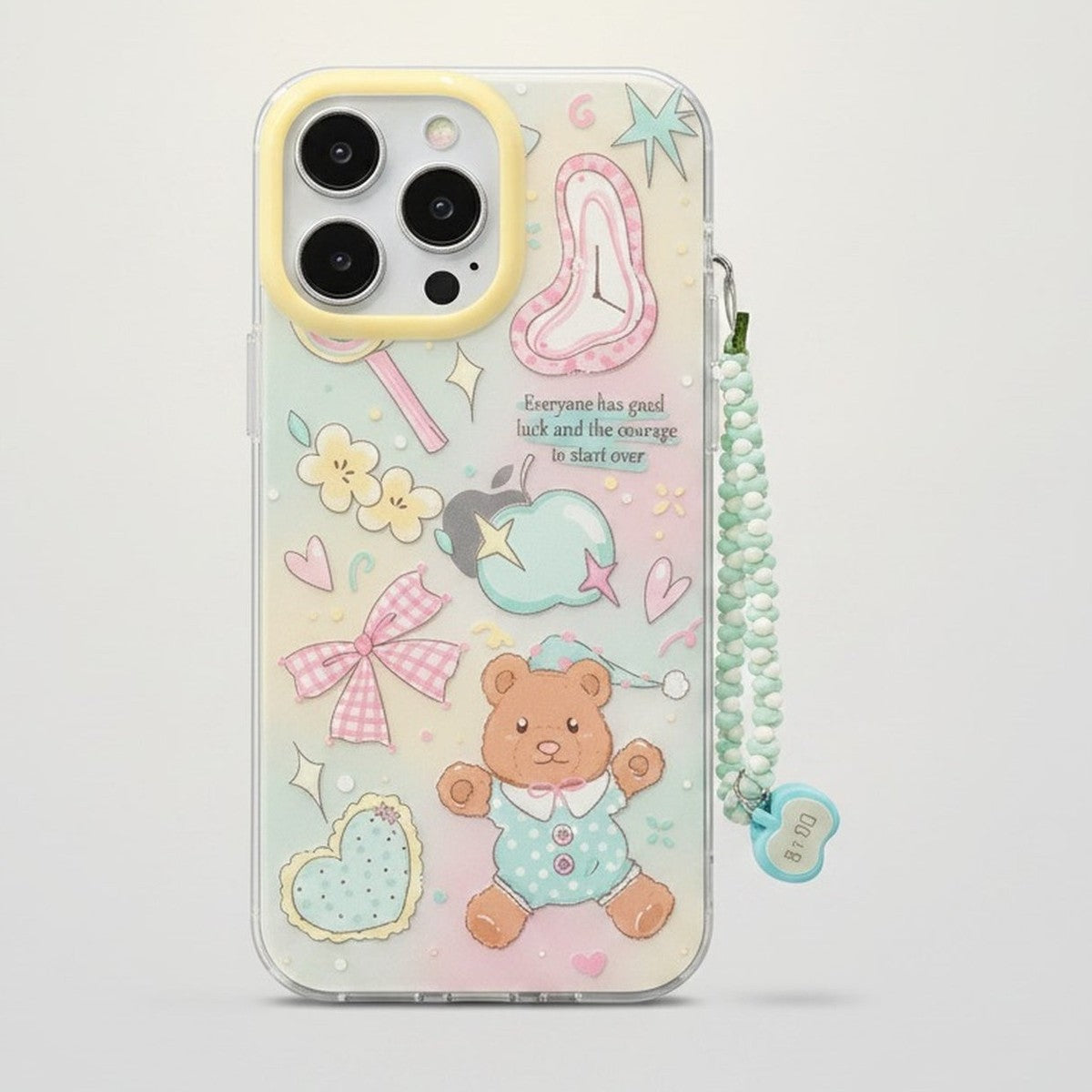White Whimsical Clear iPhone Case with Teddy Bear Charm – tech (view 1)