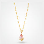 Pink Teardrop Crystal Gold Filigree Pendant Necklace – jewelry (view 1)