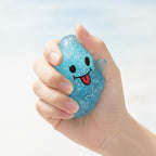 Grinning Ghost Squishy - Blue - squeeze in hand