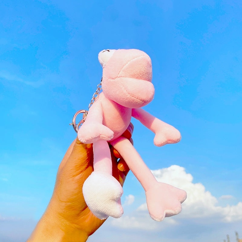 Long Leg Frog Plush Keychain Bag Charm Cute Toy Gift - Pink