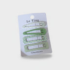 Le Ting Printed Snap Hair Clip Set Green Stripe & Bunny