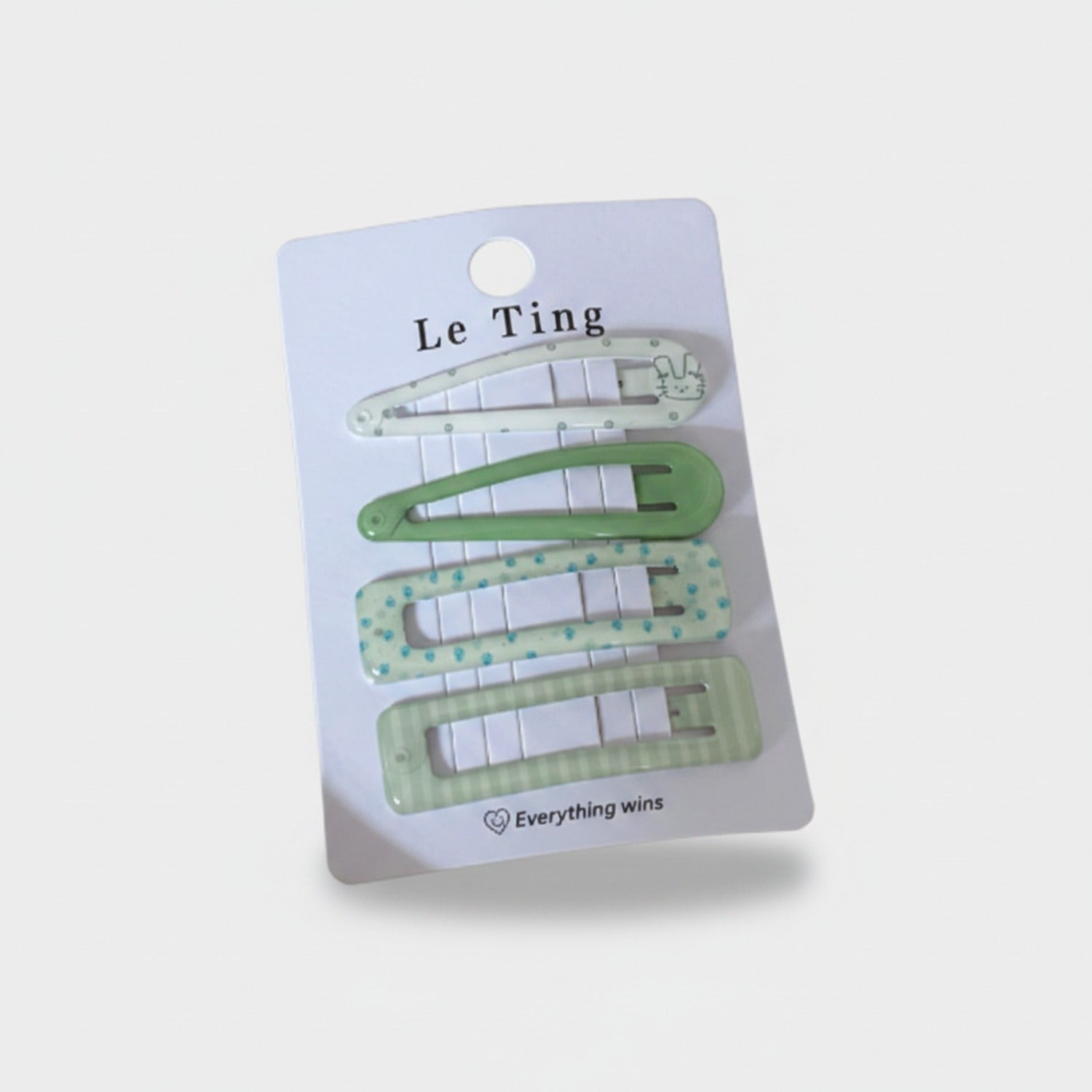 Le Ting Printed Snap Hair Clip Set Green Stripe & Bunny