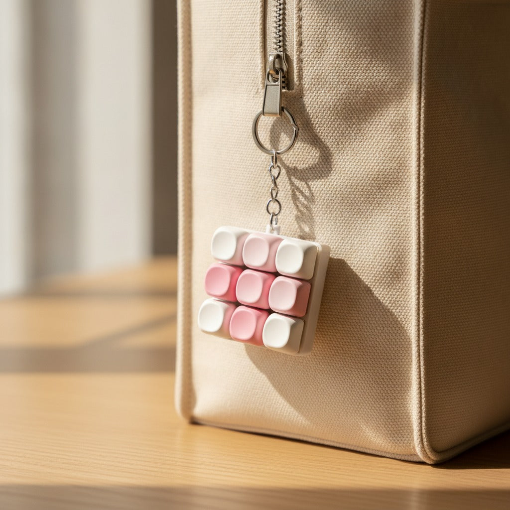 Mini Keyboard Key Keychain - White & Pink