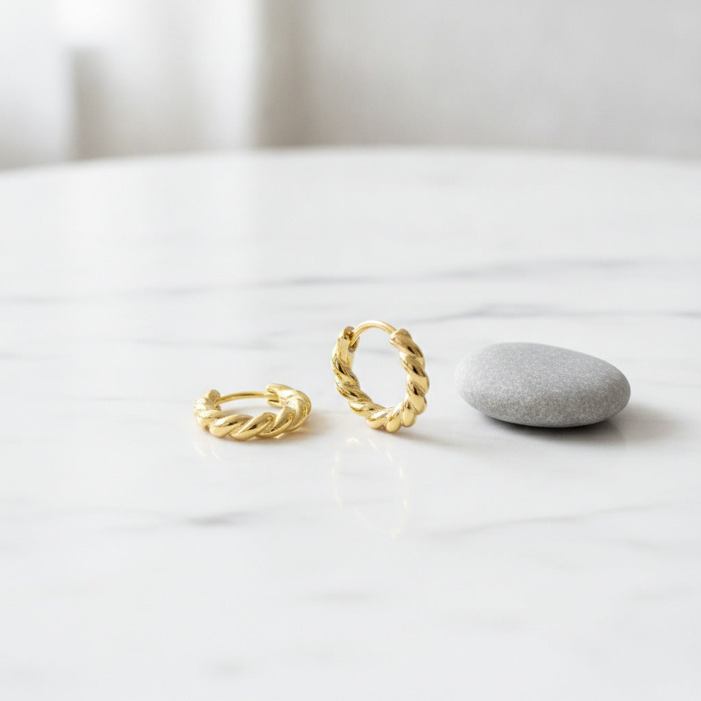 Twisted Mini Hoop Earrings - Gold