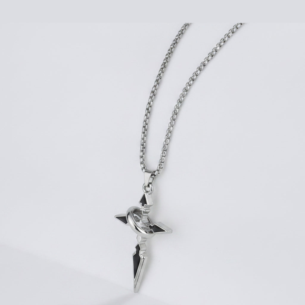 Silver Cross Pendant Necklace with Black Stone Detail – jewelry (view 1)