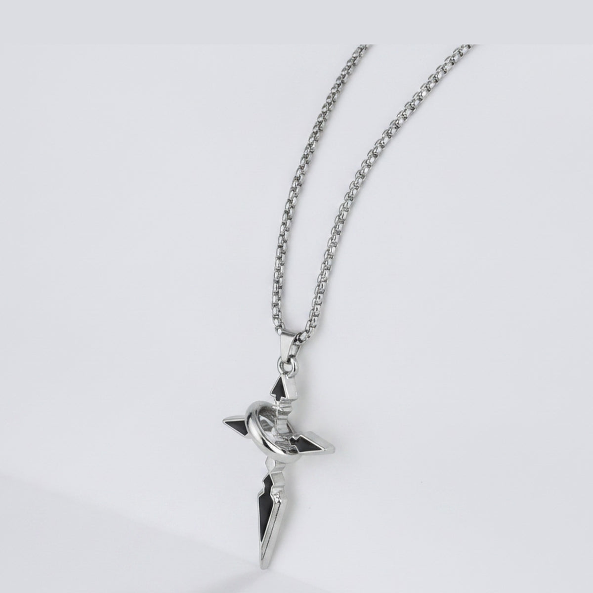 Silver Cross Pendant Necklace with Black Stone Detail – jewelry (view 1)