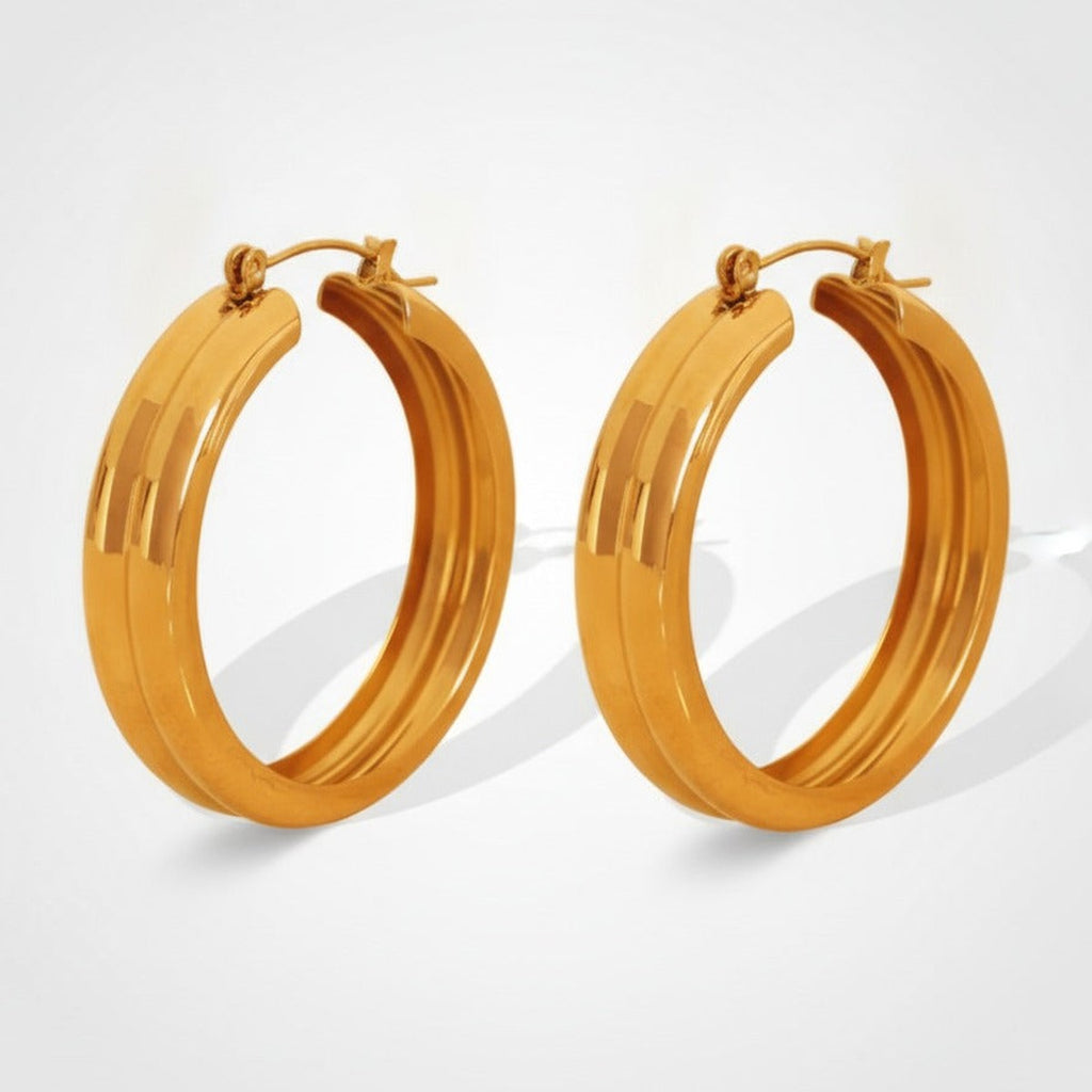 Chunky Grooved Hoop Earrings - Gold