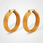 Chunky Grooved Hoop Earrings - Gold