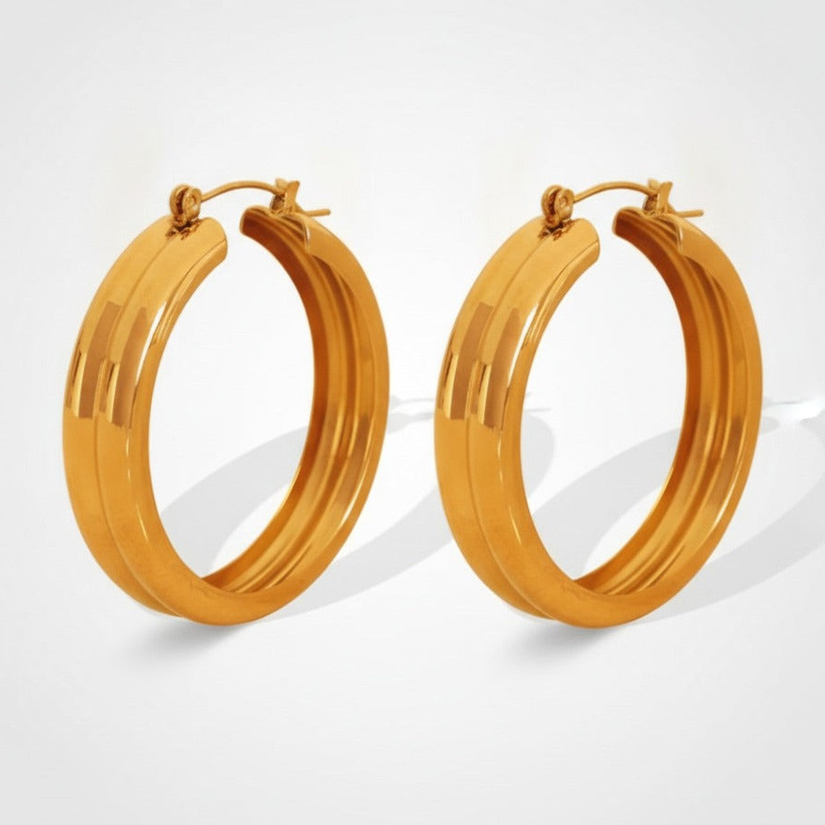 Chunky Grooved Hoop Earrings - Gold