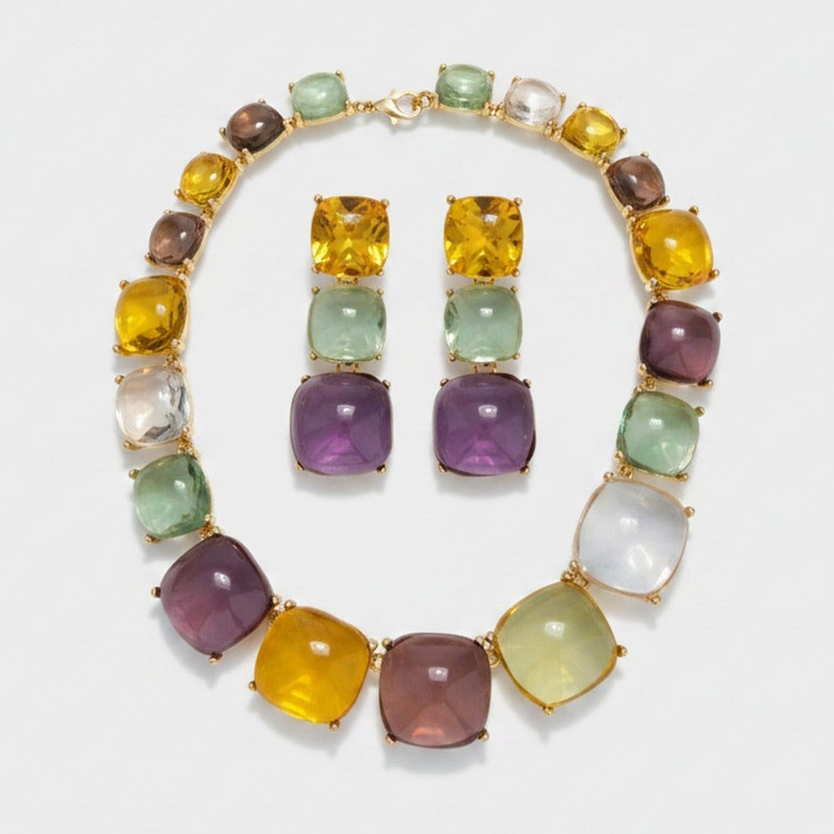 Colorful Cushion Gemstone Necklace & Earrings Set – jewelry (view 1)