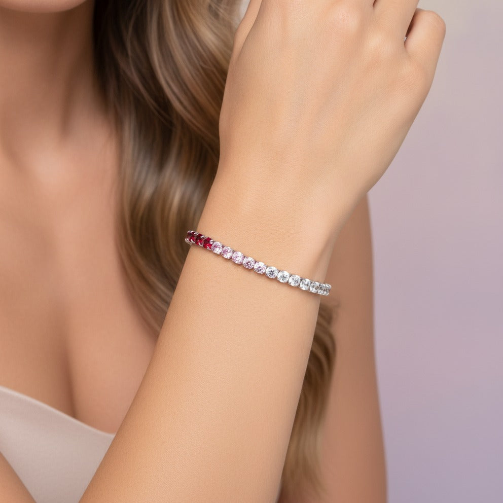 Delicate Crystal Tennis Bracelet - Gradient Red Silver