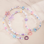 Beaded Flower Phone Charm Strap - Pink & Purple