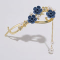 Blue Velvet Floral Hair Claw With Pearl Chain – hair accessories (view 1)