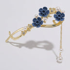 Blue Velvet Floral Hair Claw With Pearl Chain – hair accessories (view 1)