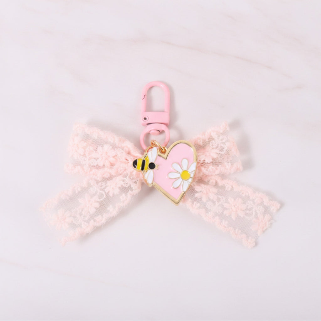 Lace Wing Heart Bag Charm - Pink