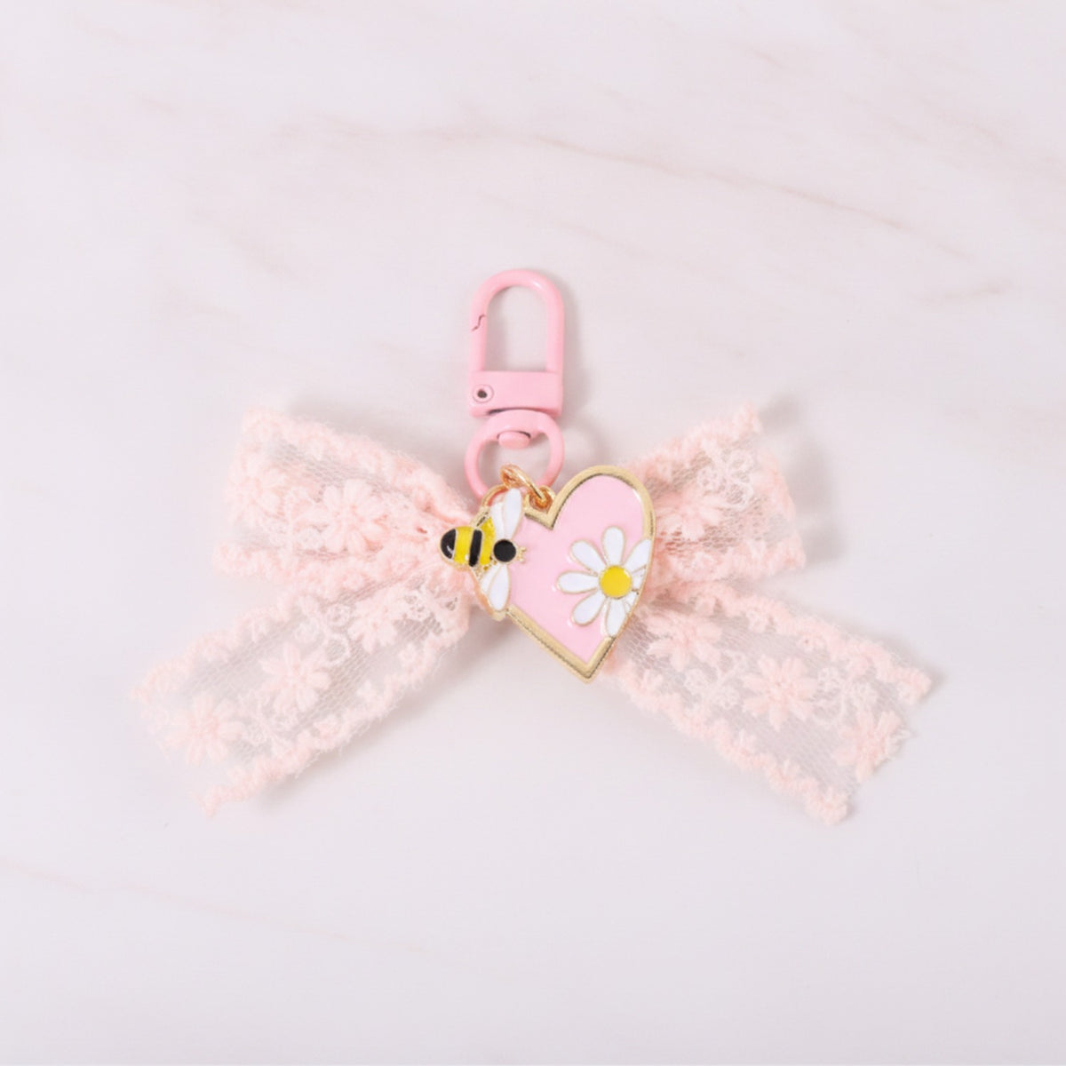 Lace Wing Heart Bag Charm - Pink