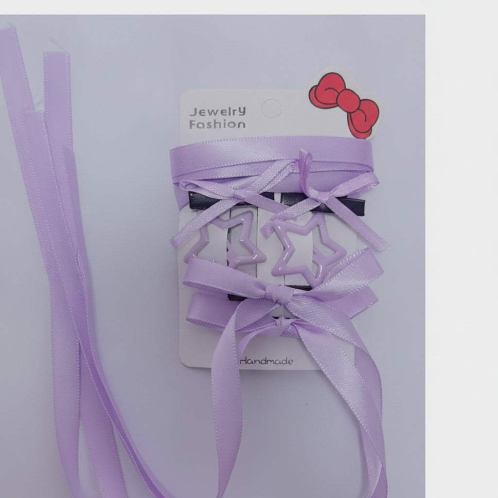 Star Bow Hair Clip Set Purple