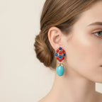 Jeweled Turquoise Drop Earrings Gold & Turquoise