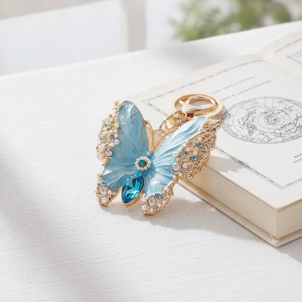 Crystallized Butterfly Charm Keychain - Sky Blue