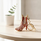 Rhinestone Cowboy Boot Keychain - Red