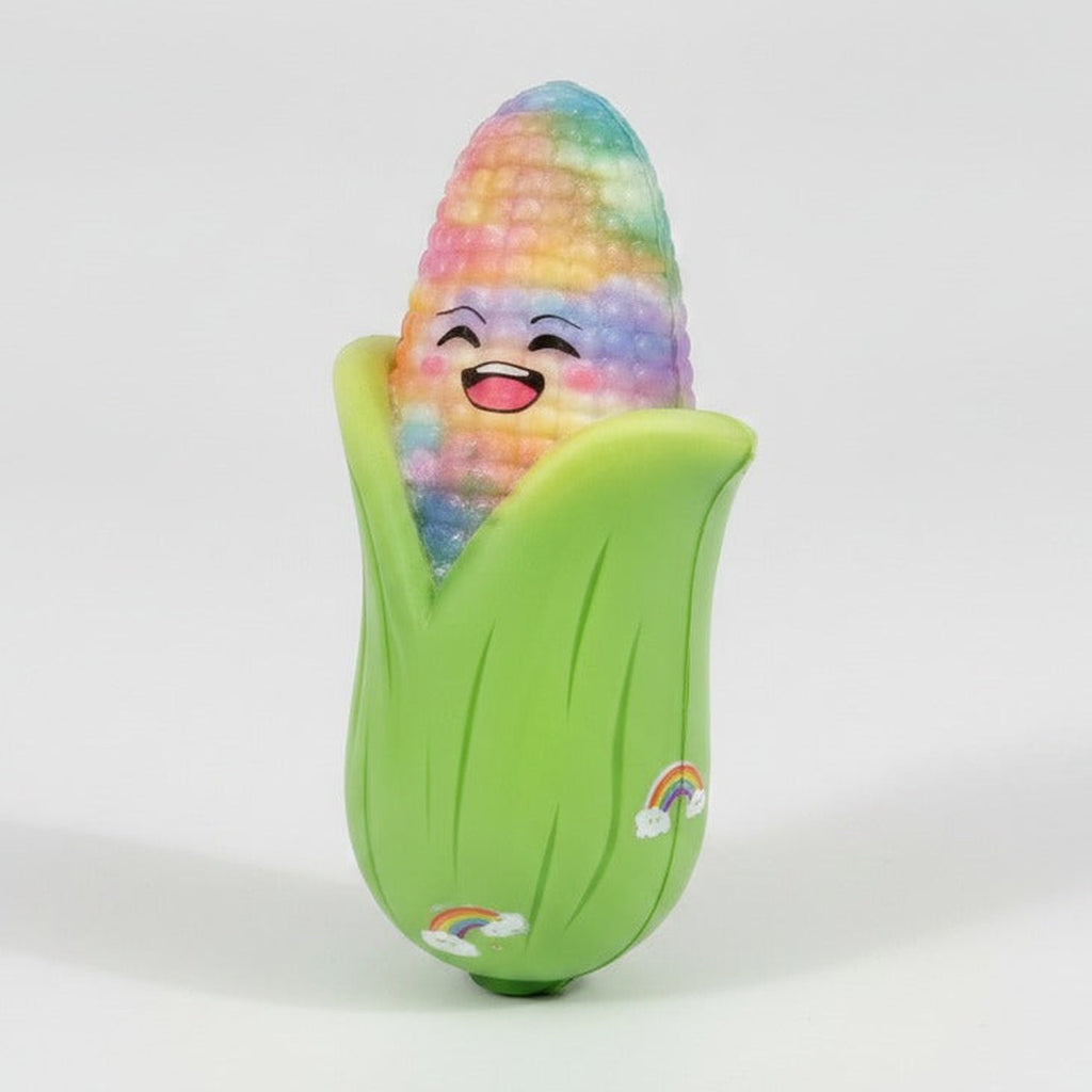 Rainbow corn plush toy with green husk - front