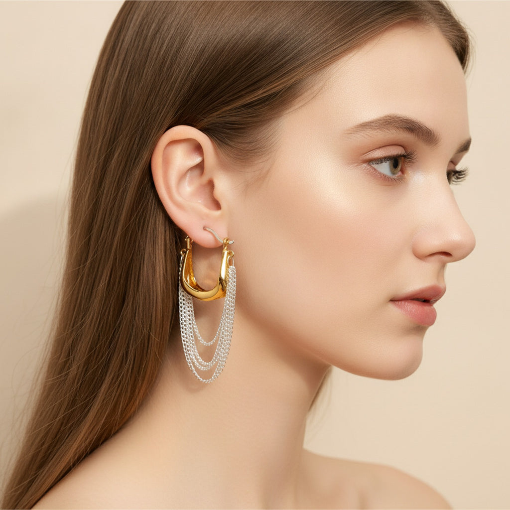 Gold & Silver Mesh Chain Hoops Gold & Silver