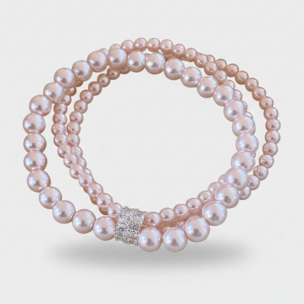 Pink Pearl Beaded Multi-Strand Bracelet with Rhinestone Clasp – jewelry (view 1)