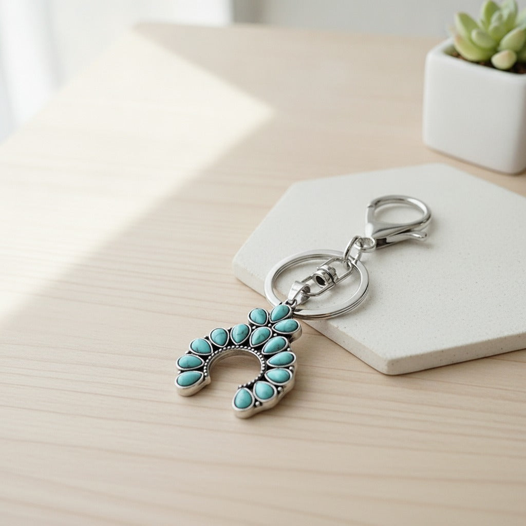 Turquoise Western Horseshoe Keychain - Type 2